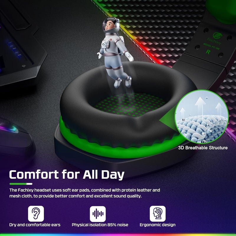 Fachixy FC100 Gaming Headset with Microphone for PS4, PS5, Switch, Xbox, PC, Mac, Gamer Headset with RGB Light, Computer Headphones with Mic - Image 5